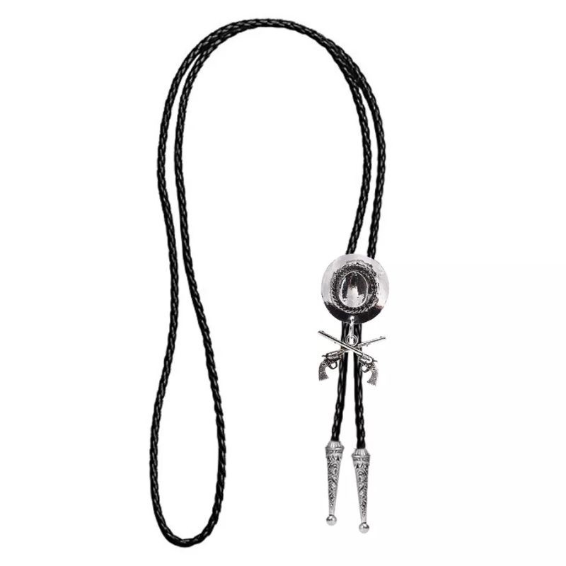 Kalung Pria Bolo Tie Nelace Hat Gun Kalung Kulit Cowboy Topi Dan