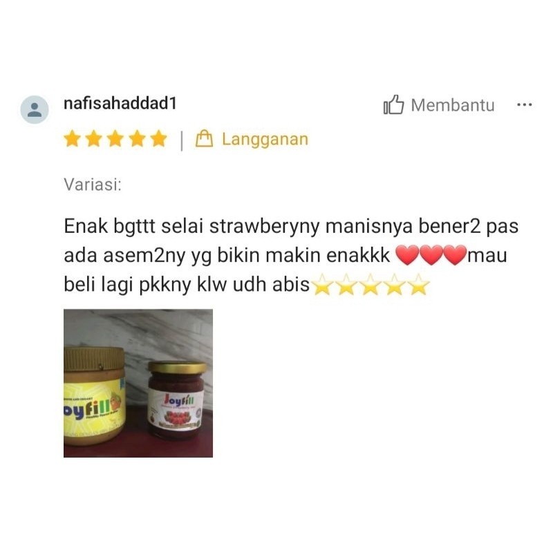 

Selai Strawberry Sehat Gluten Free Dengan Madu / Strawberry Jam With Honey Natural Joyfill 260 Gram