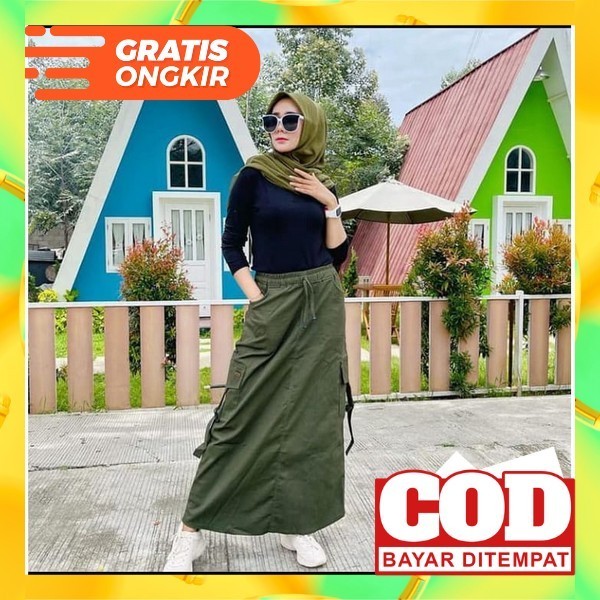 Diskon.. Termurah Celana & Rok Grey Semi Jins Standar Rok Jeans Span Midi Kargo July | Midi Skirt Je