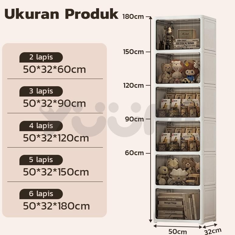 FUR Yuumi Kapasitas besar tutup transparan Lemari plastik anak lemari pakaian susun lemari laci bayi
