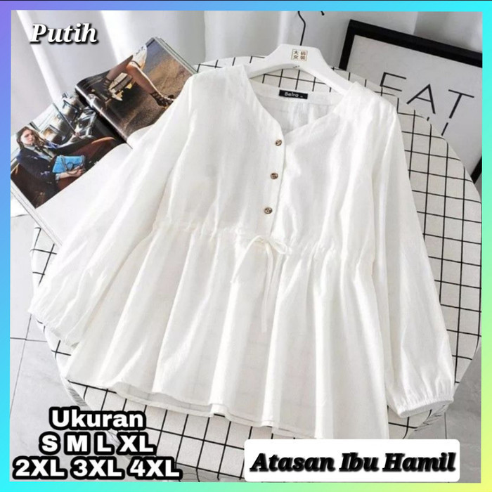 Manchu Baju Hamil Dan Menyusui Atasan Wanita Blouse Busui Zaskia Tunik Putih