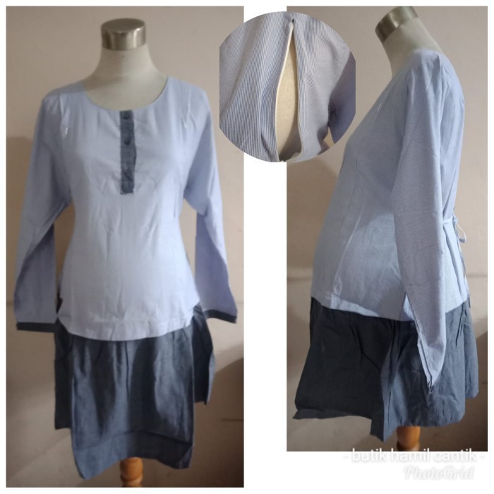 Manchu Kemeja Hem Baju Tunik Hamil Katun Kerja Kantor Menyusui Katun 4435