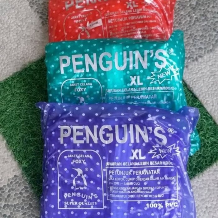 NEW Jas hujan setelan Foxy Penguin Polkadot XL
