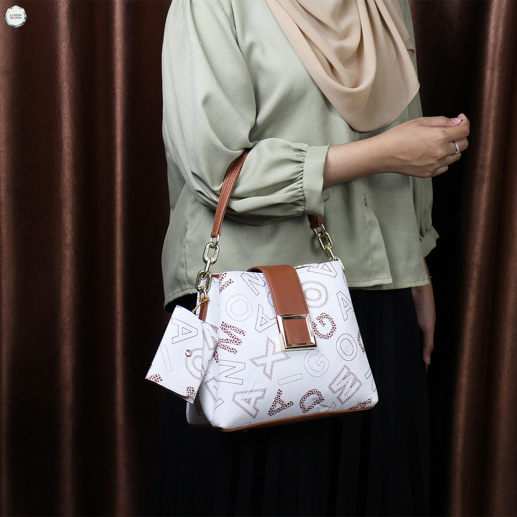 terbaru luna aura tas selempang jinjing wanita adella motif 3 ruang mj 08 tas viral tas jinjing