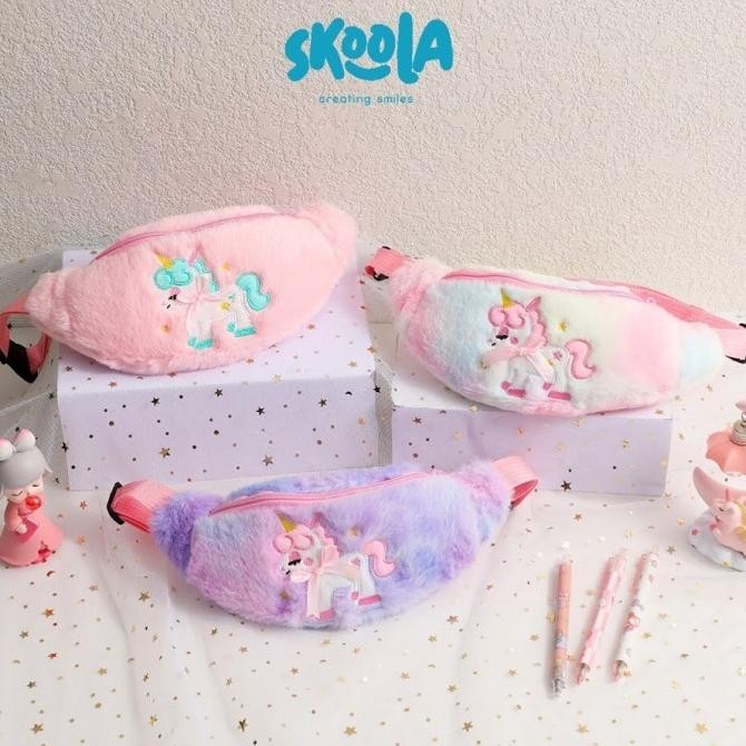 Skoola Tas Anak Perempuan Pinggang Waistbag Unicorn Bulu Rainbow- Caca