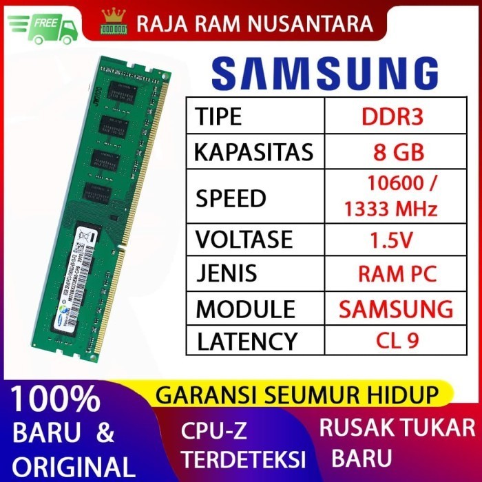 TERBARU - RAM PC SAMSUNG DDR3 8GB 10600 / 1333 MHz ORI RAM KOMPUTER RAM PC 1.5v