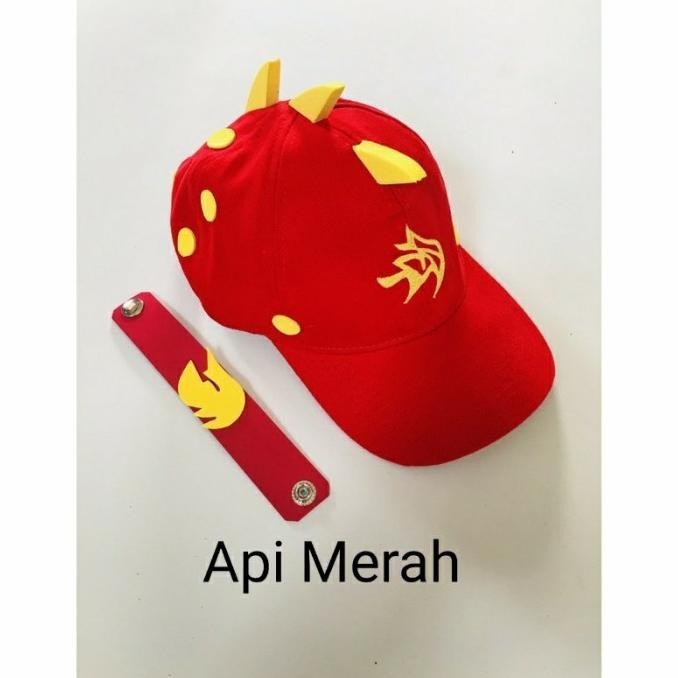 TOPI BOBOIBOY API MERAH LOGO BORDIR GRATIS GELANG