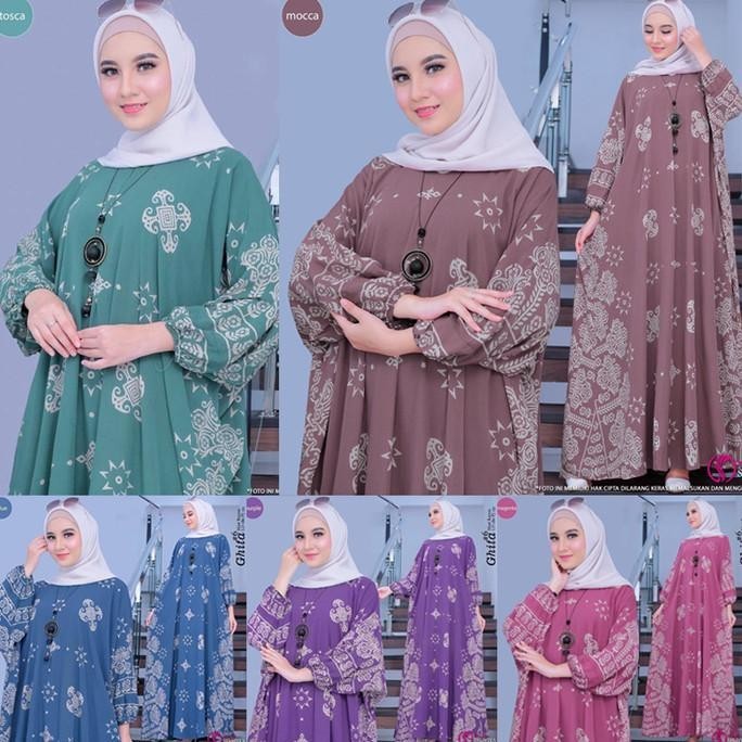 Kaftan Motif Bunga Dress Gamis Muslim Wanita Super Jumbo