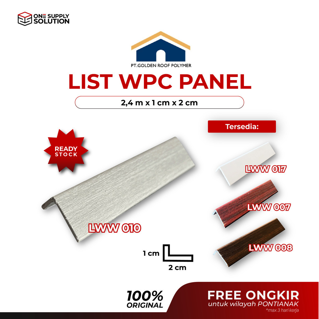 Golden List Siku L Penutup WPC Panel 2,4m @1 batang/ Lis Siku L Penutup WPC Wall Panel 2,4m/ L Cover