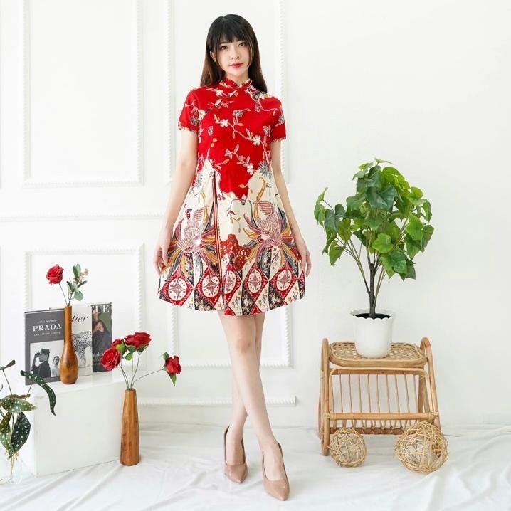 Dress Batik Cheongsam Qb994 Red