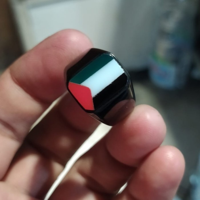 Cincin - Cincin Pria/Batu Akik Natural Motif Bendera Palestina