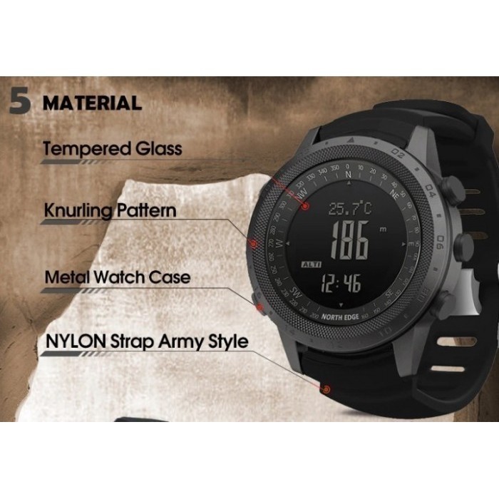 North Edge Desert Digital Men Watch Altimeter Barometer Waterproof 50M