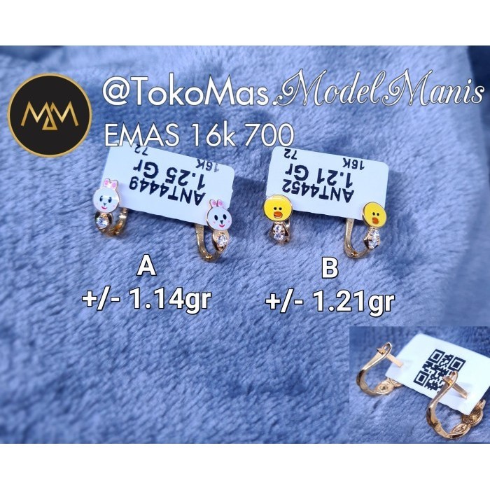 ANTING JEPIT ANAK KARAKTER KARTUN EMAS KUNING 700 KADAR 16K