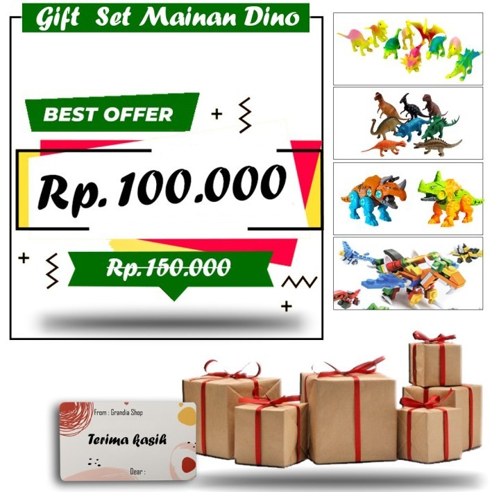 Grandia Shop Gift Set Mainan Dinosaurus + Kartu Ucapan