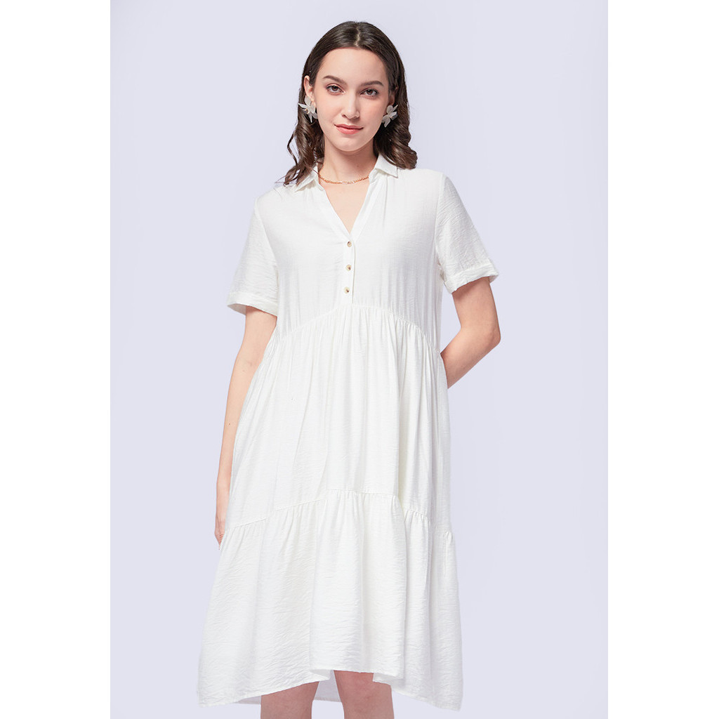 Et Cetera V-Neck Tiered Midi Dress  ECRU