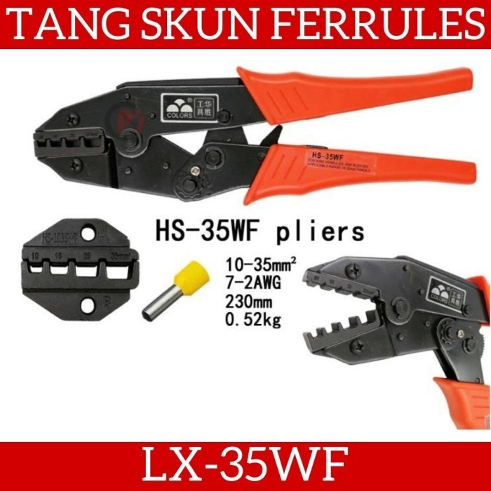 TERBARU - LX-35WF Tang Press Skun 10mm-35mm Rachet Ferrules Wire Crimping Plier