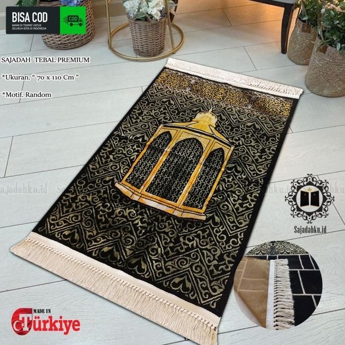 Sajadah Hitam Turkey Turki Sejadah Bludru Premium Original Super Tebal