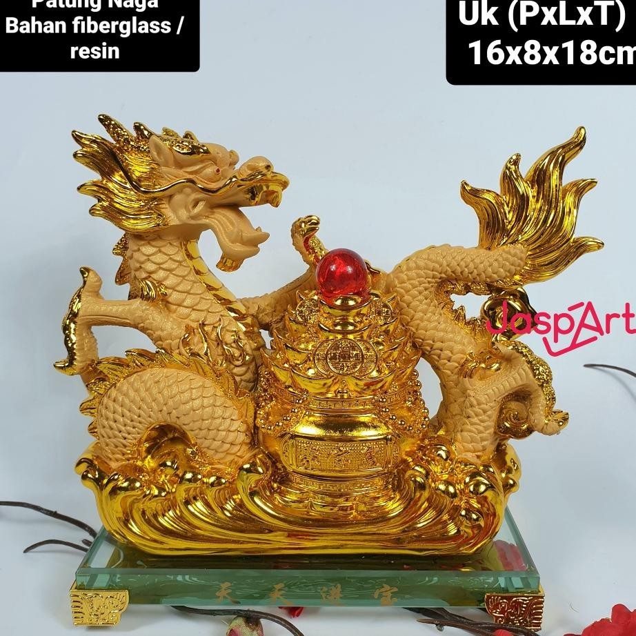 Patung Imlek Shio Naga 2024  Uang Emas Gold Resin Kaca Patung Naga Pajangan Imlek