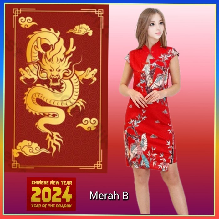 TERBARU Baju Adat Imlek Anak Perempuan 10-18thn Dress Cheongsam Remaja Merah B