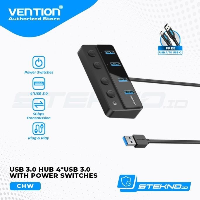 Vention USB Hub 2.0 3.0 With Power Switch Led And Usb C Power Supply
