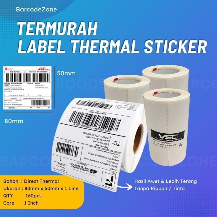 

Terlaris Label Thermal Stiker 80Mm X50Mm Label Sticker Direct Thermal 80X50 Promo Terbaru