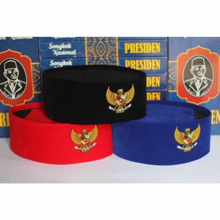 TERMURAH PECI SONGKOK KOPIAH NASIONAL HITAM MERAH BIRU GARUDA AC TINGGI 9 CM
