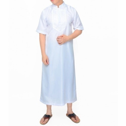 HRG DISKON baju muslim jubah Gamis arab pria dewasa lengan pendek putih bordir