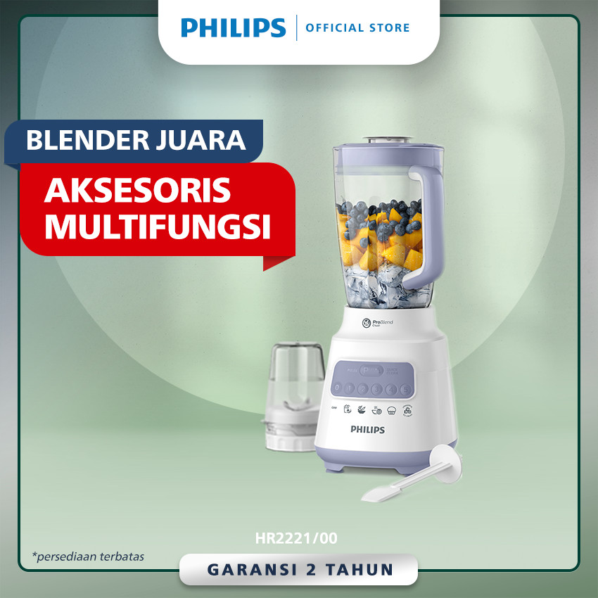 Philips Blender 5000 Series HR2221/00- Jar Plastik 2 L - Aksesoris Multifungsi -Dry Mill- Problend Crush Technology - Mudah dibersihkan - Lavender