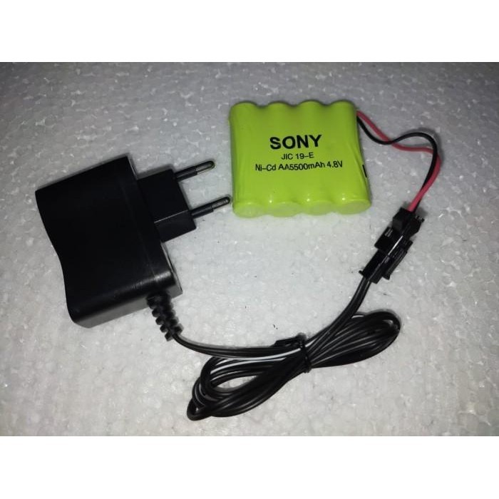 PAKET BATRE MOBIL RC 4.8V 4,8V 5500MAH SOCKET HITAM SONY + CHARGER