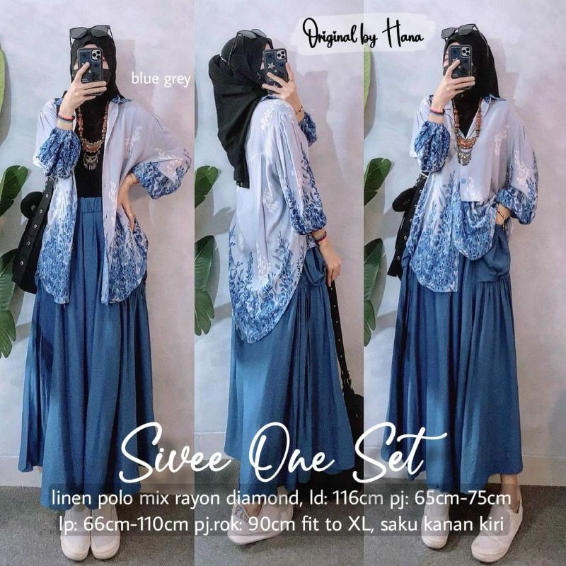 SIVEE SET ORI HANA  Setelan Blouse Kemeja Motif Etnik Terbaru Bahan Rayon Mix Linen Premium