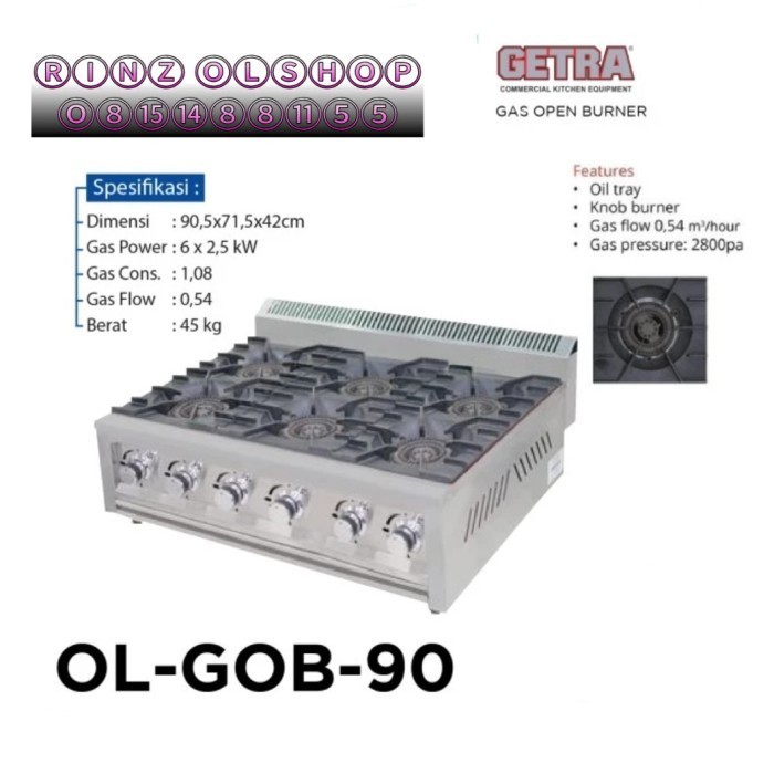 Gas Oven Burner Getra Ol-Gob-90 Kompor Gas 6 Tungku Olgob90 Termurah