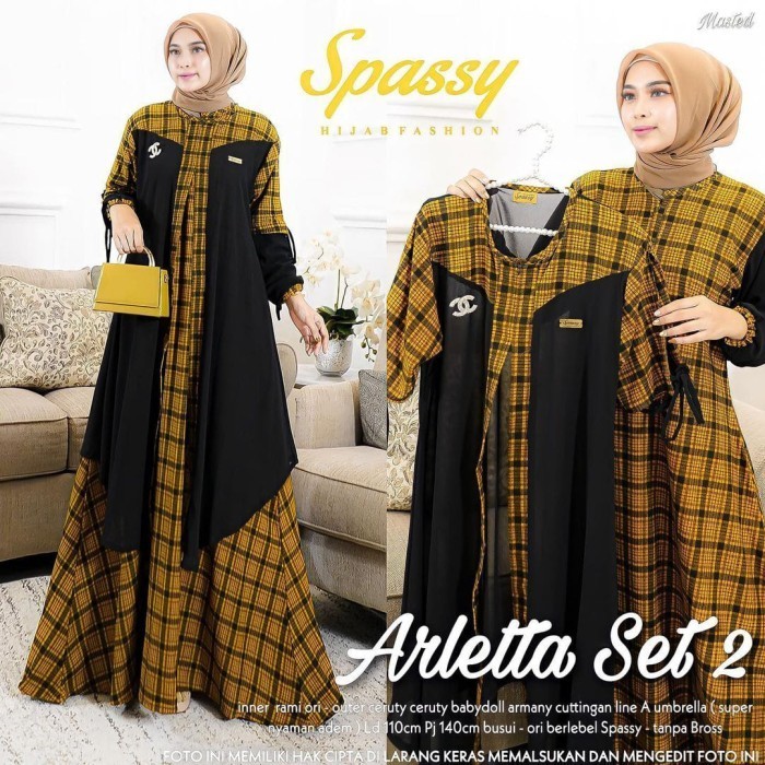 HRG DISKON Baju Gamis Wanita Set Outer Panjang Kotak kotak