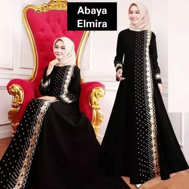 MURAH BAJU MUSLIM GAUN GAMIS ABAYA ELMIRA HITAM GOLD JETBLACK SAUDI ELEGAN