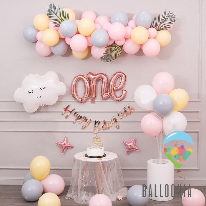 Set Balloon Birthday One Link Rose Gold Chain / Balon Dekorasi Ultah