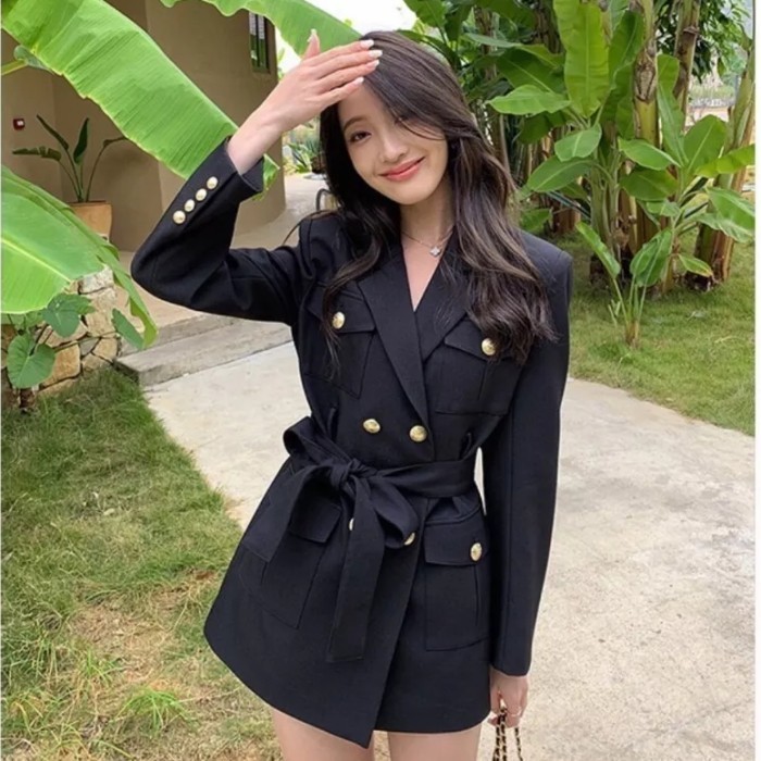 READY TAYLOR BLAZER GOLD BUTTONS MINI SUIT DRESS ATASAN GAYA KOREA STYLE