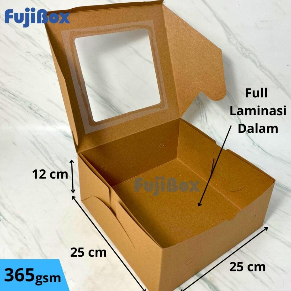 

Gogo ( 10 Pcs ) Kotak Dus Kue Kraft Coklat Laminasi Jendela 25 x 25 x 12