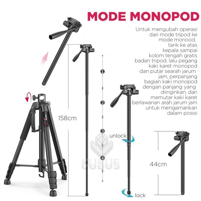 Costa Collect Tm-01 Tripod Monopod Overhead Aluminium Alloy Dslr Video