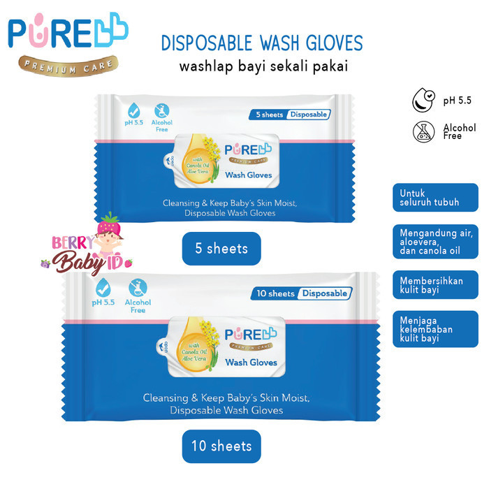 Purebb Wash Gloves Baby Washlap Disposable Tisu Basah Bayi 5 10 Sheet