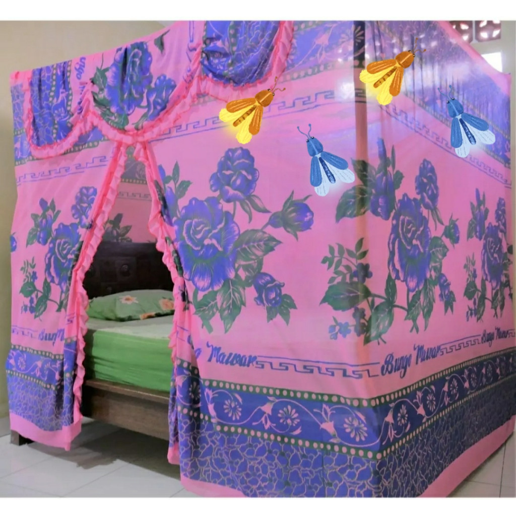 Kelambu Kamar Tidur / Klambu Sb Bunga Tebal / Kelambu Kotak Gantung / Kelambu Anti Nyamuk Jumbo