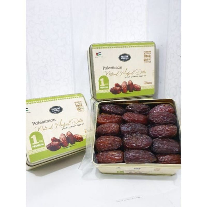 

KURMA MEDJOOL PALESTINA JUMBO GRADE A 1KG / PALESTINE DATES//KEMASAN KALENG PREUM