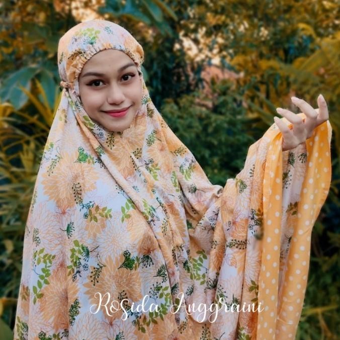 {POY} MUKENA JUMBO RAYON MOTIF BUNGA POLKADOT DEWASA KUNING