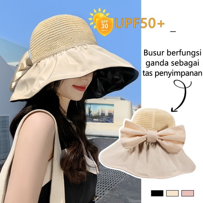 Topi Pantai Topi UV Topi Pantai Hijab Wanita topi matahari busur karet