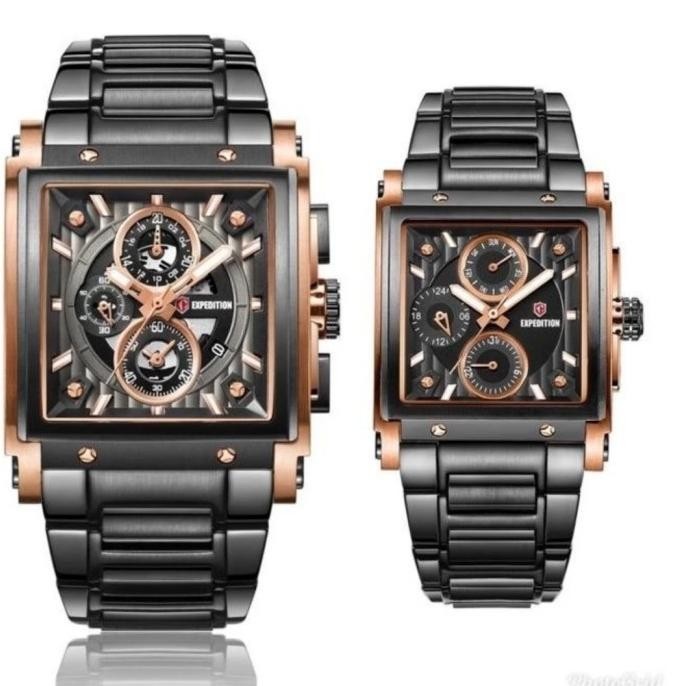 Terlaris Jam Tangan Couple Expedition Original E6731 Black Rosegold Limited Edition