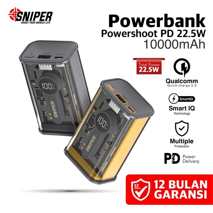 SNIPER POWERBANK POWERSHOOT MX01 PD 22.5W FAST CHARGING 10000MAH