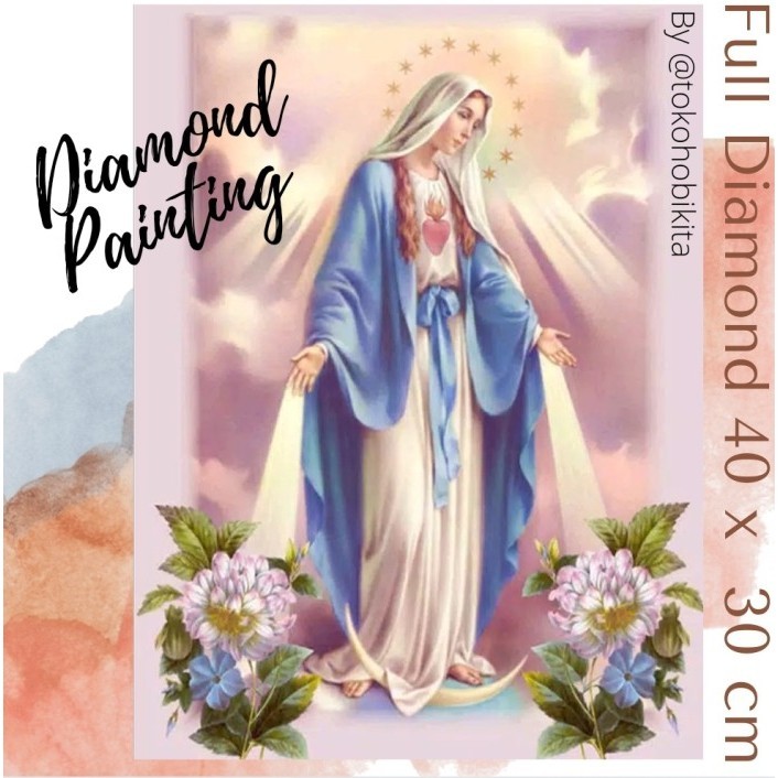 DIAMOND PAINTING BUNDA MARIA FULL PINK LUKISAN TEMPEL MANIK