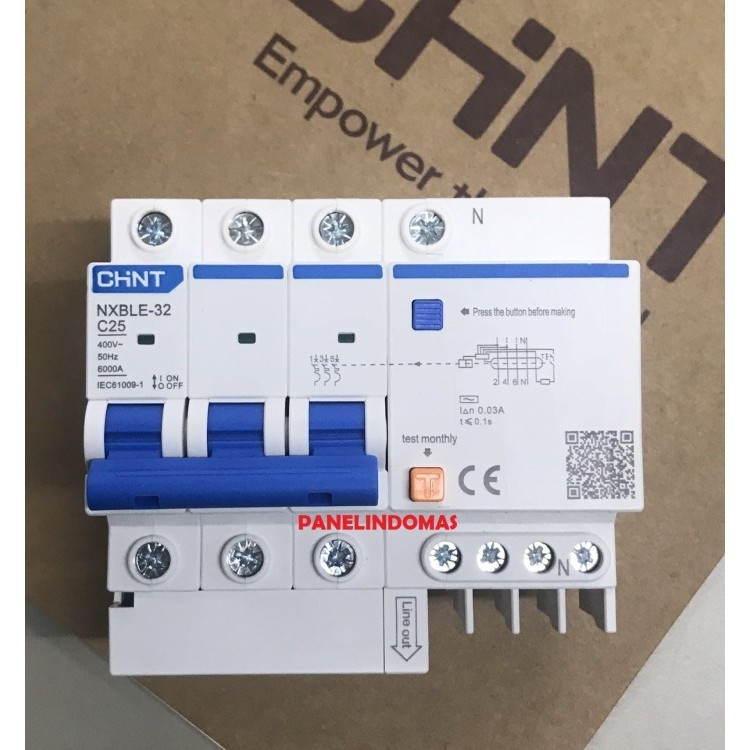 RCCB ELCB RCBO + MCB CHINT NXBLE-32 / DZ47LE-32 3P+N 25A 6KA