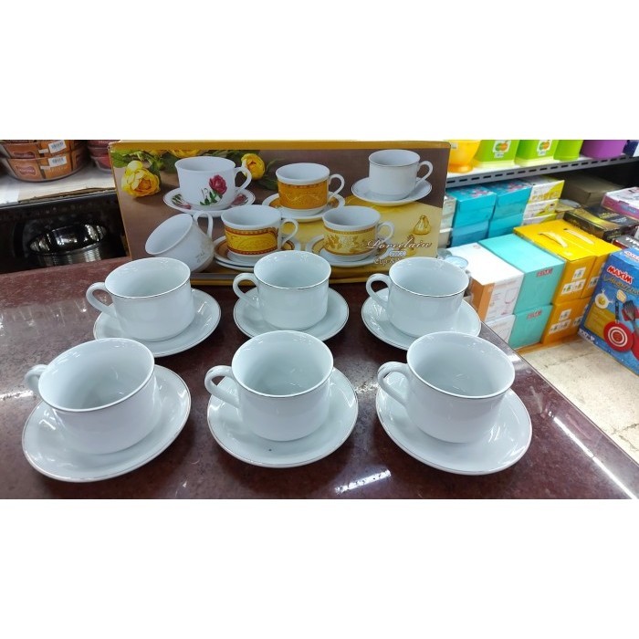 Cangkir Set Porcelain Jm Putih List Emas