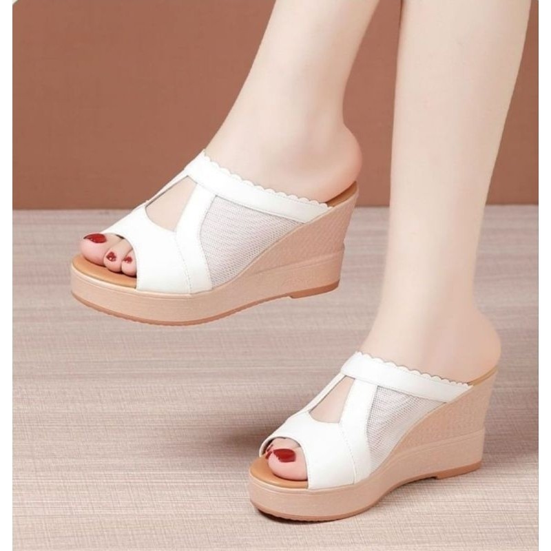 Sandal Wedges Sofia Import Terbaru 2022/Sandal Wanita Wedges Selop Sendal Sofia Rajut Kekinian Motif