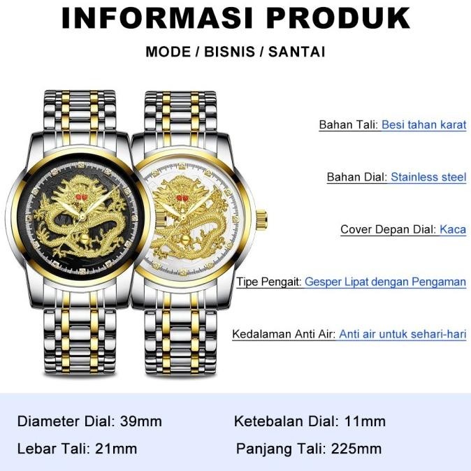 Big Sale Sunlifex Jam Tangan Pria Stainless Steel Quartz Original Dragon Gold - Putih ..