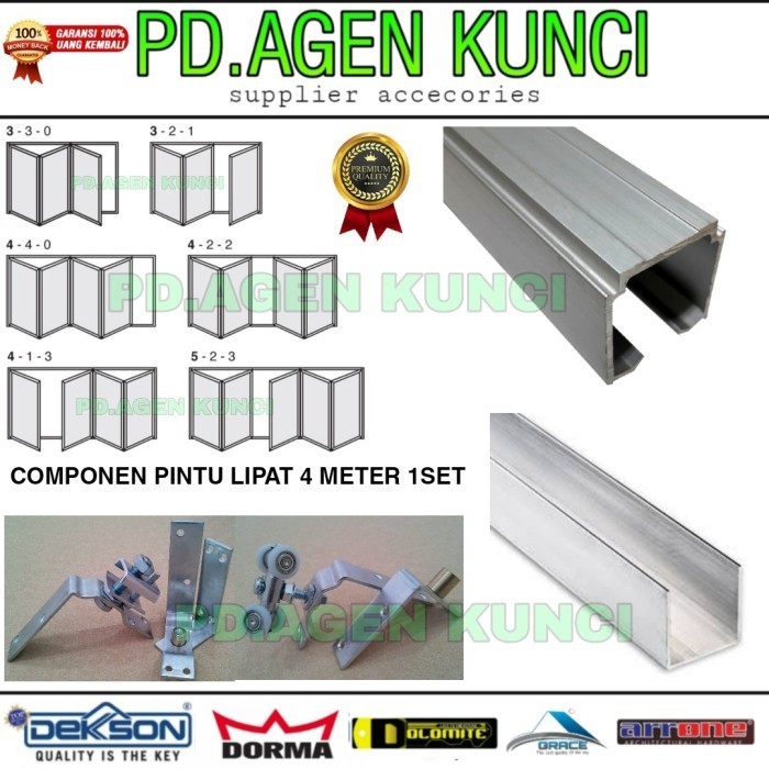 Terlaris pintu lipat aluminium / kayu 1set 4 meter rel pintu lipat roda pintu